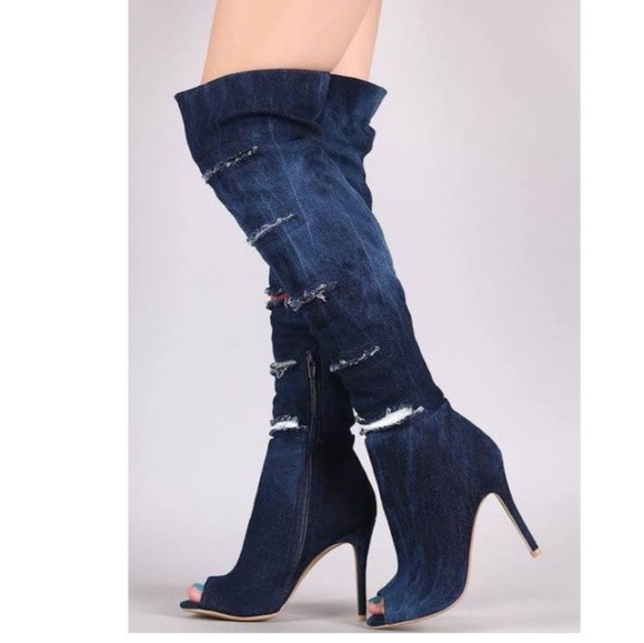 Shoe Republic LA Shoes - OVER THE KNEE DENIM BOOTS
